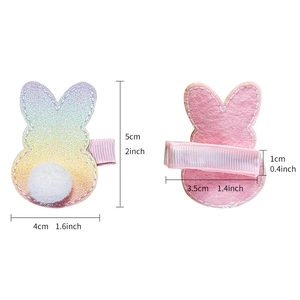 Regenbogen Glitzer Hasen Haarspangen mit weißem Bommel und rosa Band Krokodilklemme für Mädchen