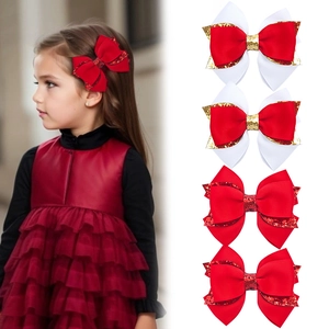 Lot de Barrettes à Cheveux Nœud Papillon à Paillettes Douces en Ruban Gros-grain pour Enfants Filles Accessoires de Cheveux Fête