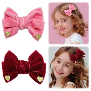 Pinza de Pelo de Lazo de Tela Dulce Con Decoración de Corazón de Brillo Regalo de Navidad San Valentín Rosa Rojo Niñas