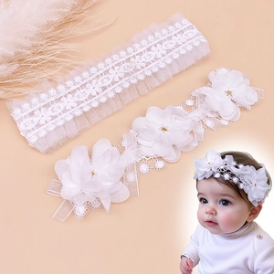 Bandeau Cheveux Bébé Fille Dentelle Fleur Blanche Douce Princesse Nœud Bandeau Élastique pour Anniversaire Nouveau-né Accessoires Cheveux