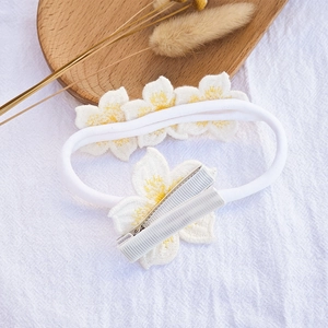 Handmade crochet flower hair clip and nylon headband set for girls with soft embroidery