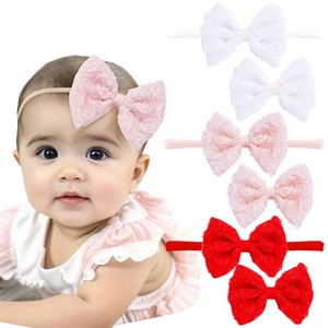 Handmade Rose Lace Bowknot Baby Headband Soft Nylon Elastic Hairband Cute Lace Flower Hair Clips For Toddler Girls Gift