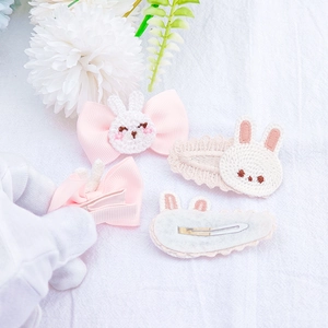Ensemble de barrettes à cheveux lapin de Pâques en tricot rose et nœud pour filles