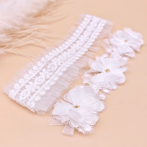 Lot de bandeaux bébé en dentelle blanche avec fleurs 3D pour baptême et fête