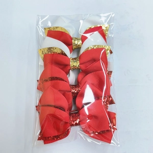 Lot de 6 barrettes à cheveux à nœuds pailletés en ruban gros-grain rouge, blanc et doré