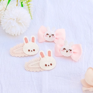 Détails de barrettes lapin de Pâques tricotées roses avec dentelle et nœuds pour filles