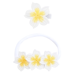 Handmade crochet plumeria flower headband and hair clip set for baby girls