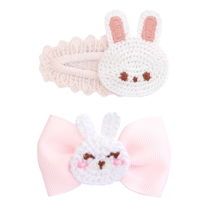 Lot de barrettes lapin de Pâques en tricot rose avec dentelle et nœud pour cheveux de filles