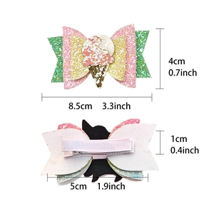 Girls glitter unicorn ice cream hair clip with pink yellow and green sequins