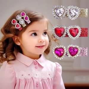 Kids Rhinestone Heart Hair Clips For Girls Sweet Glitter Fully Wrapped Duckbill Clips Heart Shaped Crystal Hairpins Jewelry