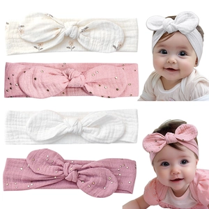 Adjustable Baby Girl Headbands Muslin Gauze Bunny Ear Bow Knot Hairbands Rhinestone Floral Infant Toddler Hair Accessories