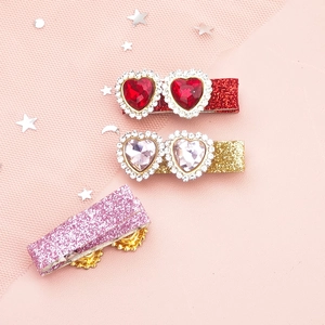Sparkling heart rhinestone hair clips for girls with glitter duckbill pins set