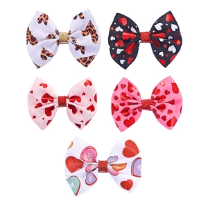 Detailed set of 5 kids heart pattern hair clips with leopard print and sweet text