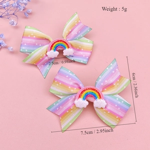Cute rainbow ribbon hair clips for girls with cloud accents and starry patterns