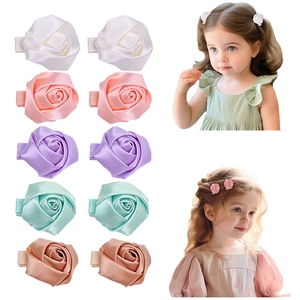 Barrettes à Cheveux Rose en Satin Faites à la Main pour Filles Doux Pinces Crocodiles Florales Entièrement Enveloppées