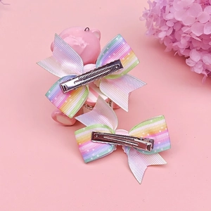 Rainbow grosgrain ribbon hair clips for girls with star patterns and cloud-like bows