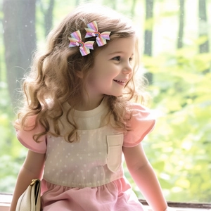 Rainbow bow hair clips for girls with cute cloud charms in a set of two accessories