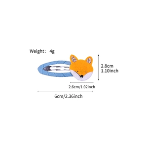 Barrette à cheveux rayée bleue avec renard en feutre pour filles, détails de taille 6 cm