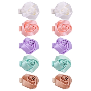 Lot de 20 barrettes à fleurs en satin pour filles avec rubans de soie colorés macaron