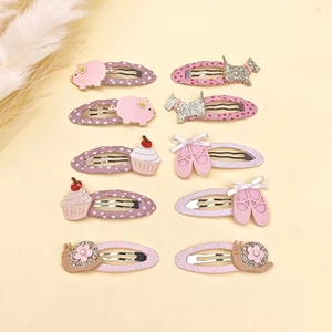 Détails de 10 barrettes pour filles avec animaux mignons et tissu à fleurs rose
