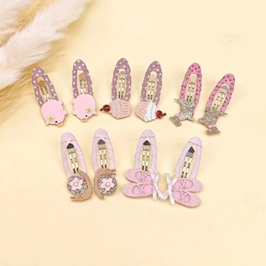 Lot de 10 barrettes roses pour enfants avec nœuds, animaux en résine et paillettes