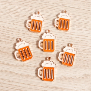 Set of 6 simulation beer mug enamel pendants with rose gold alloy frame for DIY jewelry