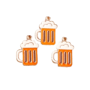 DIY beer mug pendant in orange alloy and rose gold plating for jewelry making