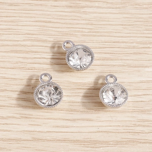 Three luxury round crystal pendants with silver metal plating for DIY jewelry making