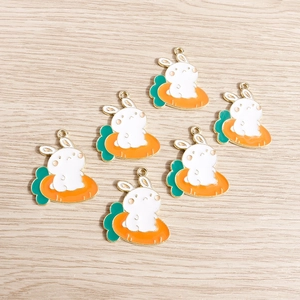 Set of 6 cute white rabbit and orange carrot enamel charms for DIY jewelry making