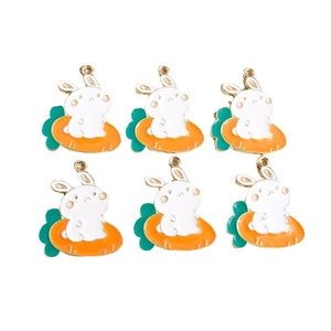 6 pieces of cute white rabbit on carrot alloy charms for DIY jewelry making and crafts