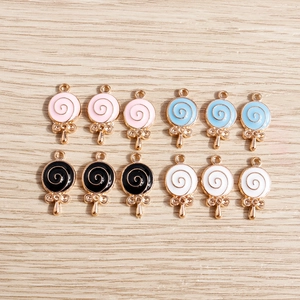 Cartoon Alloy Enamel Lollipop Pendant Charms With Bowknot DIY Craft Jewelry Accessories For Necklace Bracelet Key Chain