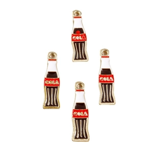 DIY Alloy Cola bottle charms with red enamel finish and gold hanging loops for jewelry making