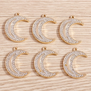 Fashion Moon Shape Alloy Rhinestone Paved Charms For DIY Necklace Earring Jewelry Making Gold Crescent Pendant Accessories