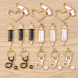 Pendentifs en Alliage DIY Thème Médical Stéthoscope Seringue Chapeau d'Infirmière Cœur Émail Charms pour Création de Bijoux