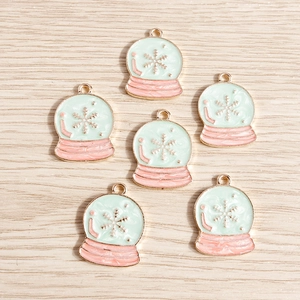 Christmas Snowflake Crystal Ball Alloy Enamel Pendant Sweet DIY Jewelry Finding For Necklace Earring Bracelet Making Craft Accessory