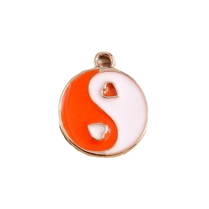 Orange and white Yin Yang heart charms in gold alloy finish for DIY jewelry making