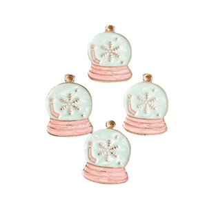 Set of 4 cute snow globe charms with snowflakes and golden edges for DIY jewelry making