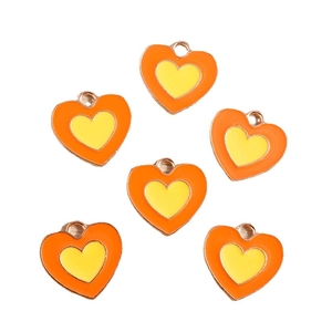 Set di 6 ciondoli a cuore a doppio strato arancione e giallo per gioielli fai da te