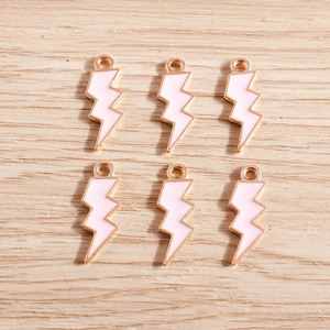 Pink enamel lightning bolt charms with rose gold metal base for DIY jewelry making