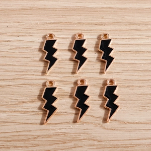 Minimalist lightning bolt pendants with black enamel and rose gold plating for DIY crafts