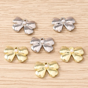 Alloy Bowknot Pendant Charm With Imitation Artificial Pearl Rhinestone Gold Silver DIY Jewelry Making Necklace Bracelet Accessories