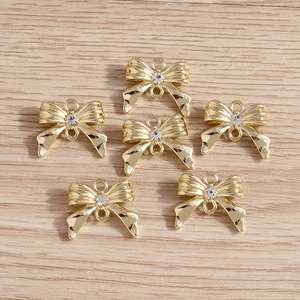 Lot de 6 pendentifs nœuds dorés avec strass et doubles boucles pour bijoux DIY