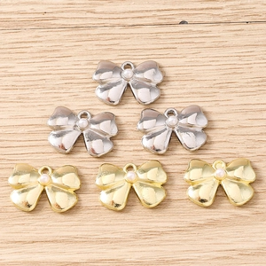 DIY bow jewelry pendants with white imitation pearls and rhinestones in gold and silver
