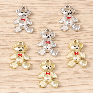 Cute Alloy Enamel Bear Pendants With Red Bowtie Metal Animal Charms For DIY Jewelry Making Necklaces Accessories Fashion Gift