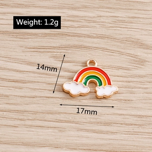 Detailed view of colorful rainbow cloud pendant with size dimensions 17mm and 14mm