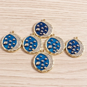 6-piece set of celestial star and moon alloy pendants with blue enamel and rhinestones