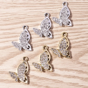 Sparkling butterfly pendants in gold and silver finish with rhinestones for DIY jewelry making