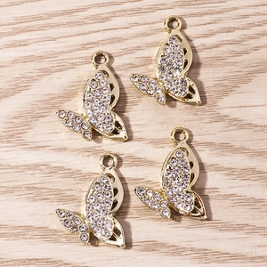 Exquisite gold-plated butterfly pendants set with sparkling white rhinestones and a loop