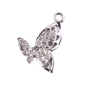 Sparkling silver butterfly pendant with micro-pave crystals for DIY jewelry making