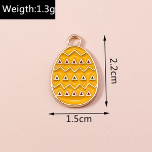 Detail showing colorful enamel egg charm with dimensions of 2.2cm height and 1.5cm width